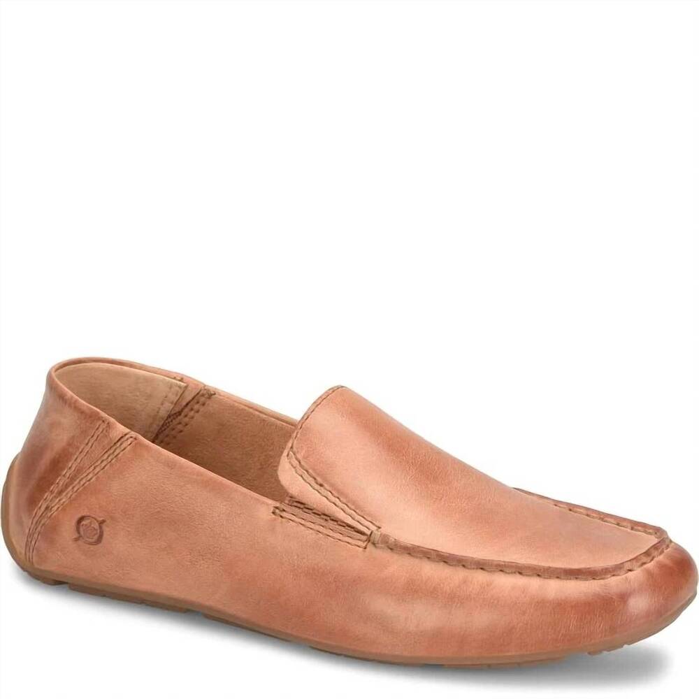NEW BORN men's marcel leather moc toe loafers in brown cognac
